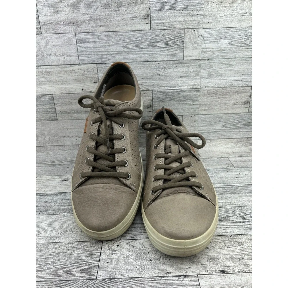 ECCO Soft 7 Men Sneaker Taupe Leather Low Top Lace Up‎ Shoes Size EU 43 US 9.5